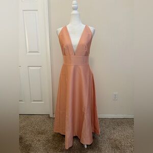 BHLDN Anthropologie Peach Pink Satin Shelby Dress Sz 8 Halter Spring Wedding